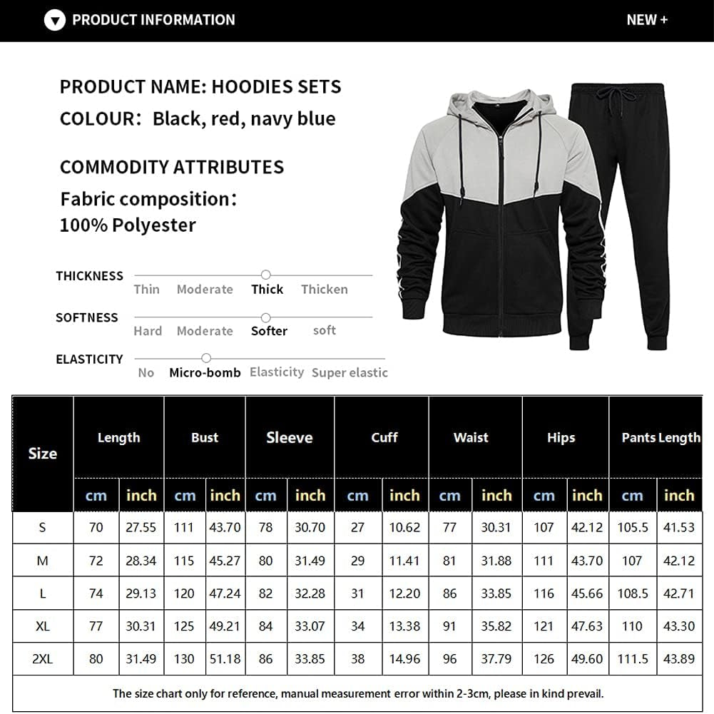 "Ultimate Men'S Hooded Tracksuit: Stay Stylish and Active with Long Sleeve Full-Zip Sweatpants Set - Perfect for Jogging and Sports"