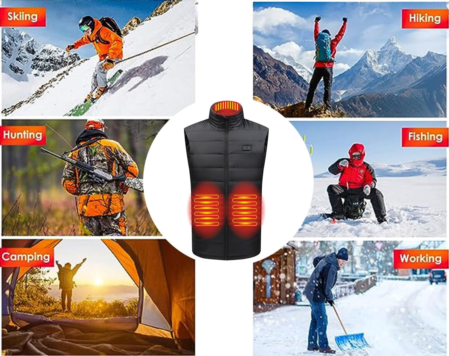 "Stay Warm and Cozy with Our Advanced Men'S Heated Vest - 3 Heating Levels, 9 Heating Zones, Washable, Lightweight, and Includes Battery Pack!"