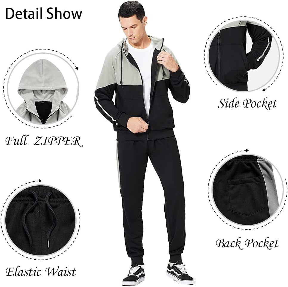 "Ultimate Men'S Hooded Tracksuit: Stay Stylish and Active with Long Sleeve Full-Zip Sweatpants Set - Perfect for Jogging and Sports"