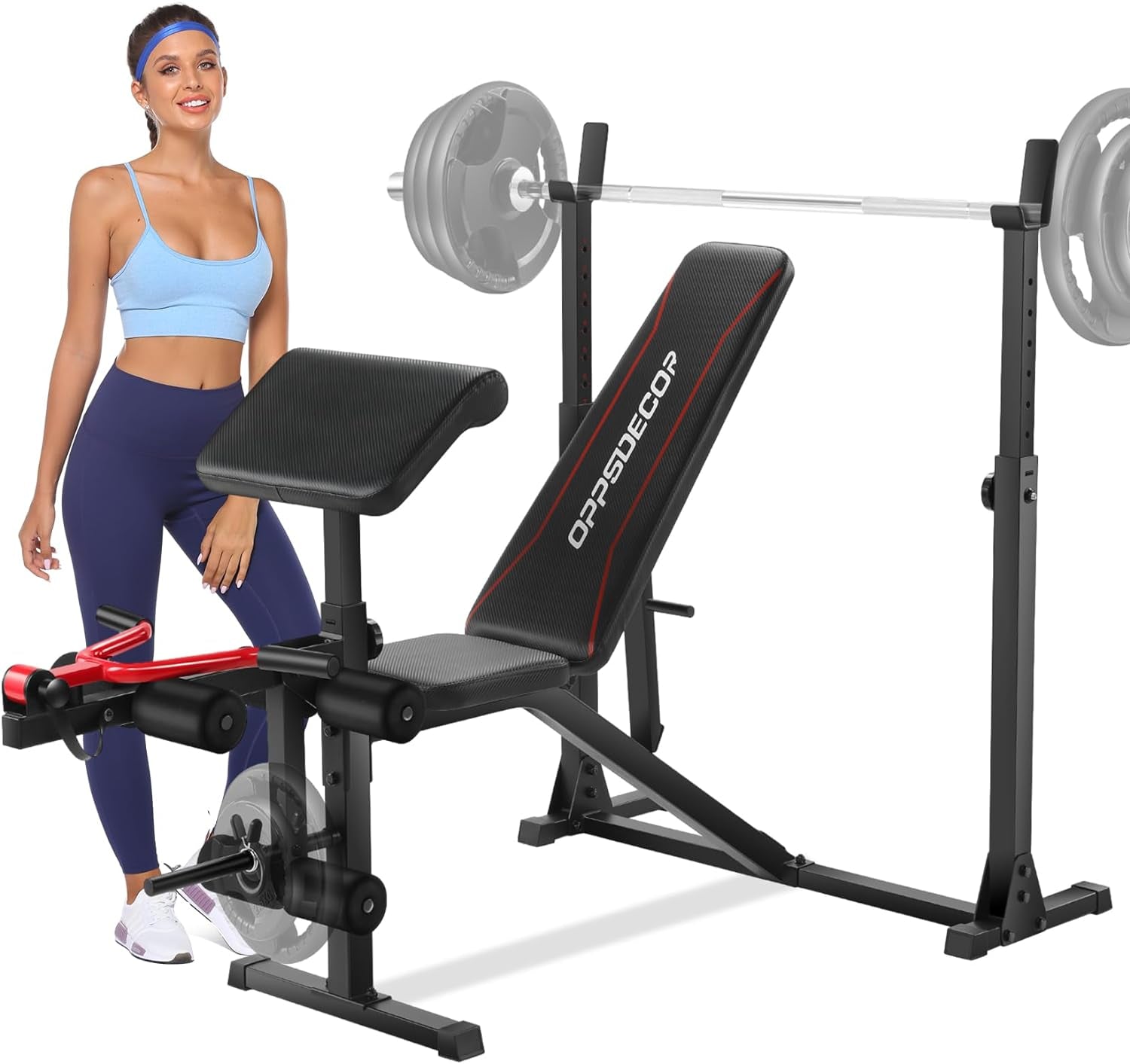 "Ultimate Home Gym Set: 900 LBS Adjustable Weight Bench with Squat Rack, Preacher Curl, and Leg Extension - Achieve Your Full Body Workout Goals!"