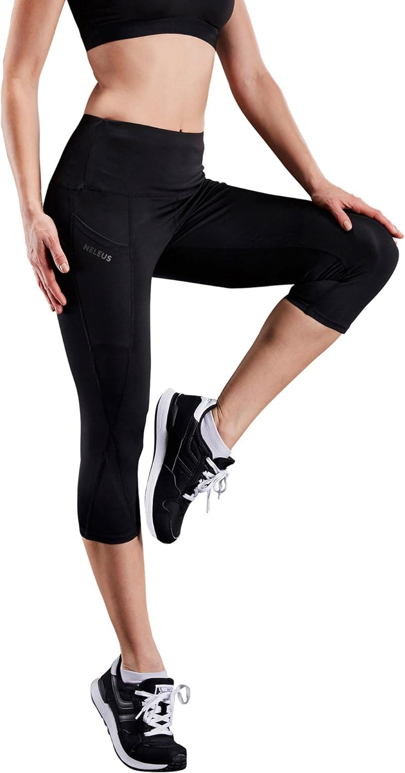 "Ultimate Comfort and Support: Women'S High Waist Capri Leggings with Tummy Control and Convenient Pocket for Running and Yoga"