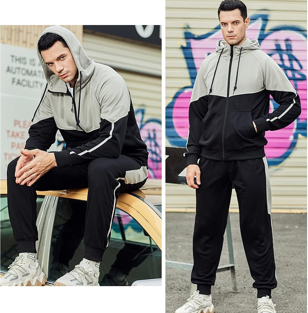 "Ultimate Men'S Hooded Tracksuit: Stay Stylish and Active with Long Sleeve Full-Zip Sweatpants Set - Perfect for Jogging and Sports"